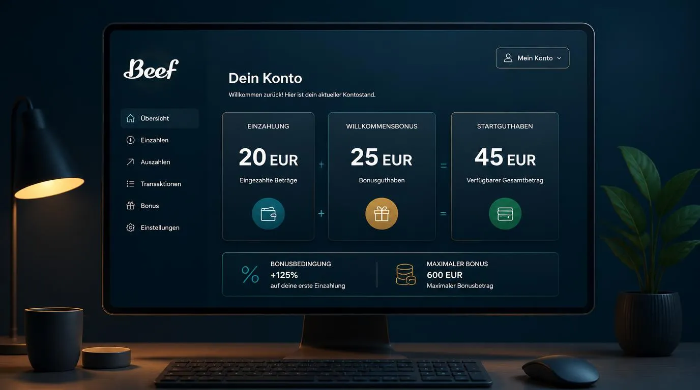 Grafik zum Willkommensbonus mit 20 EUR Einzahlung, 25 EUR Bonus und 45 EUR Startbudget